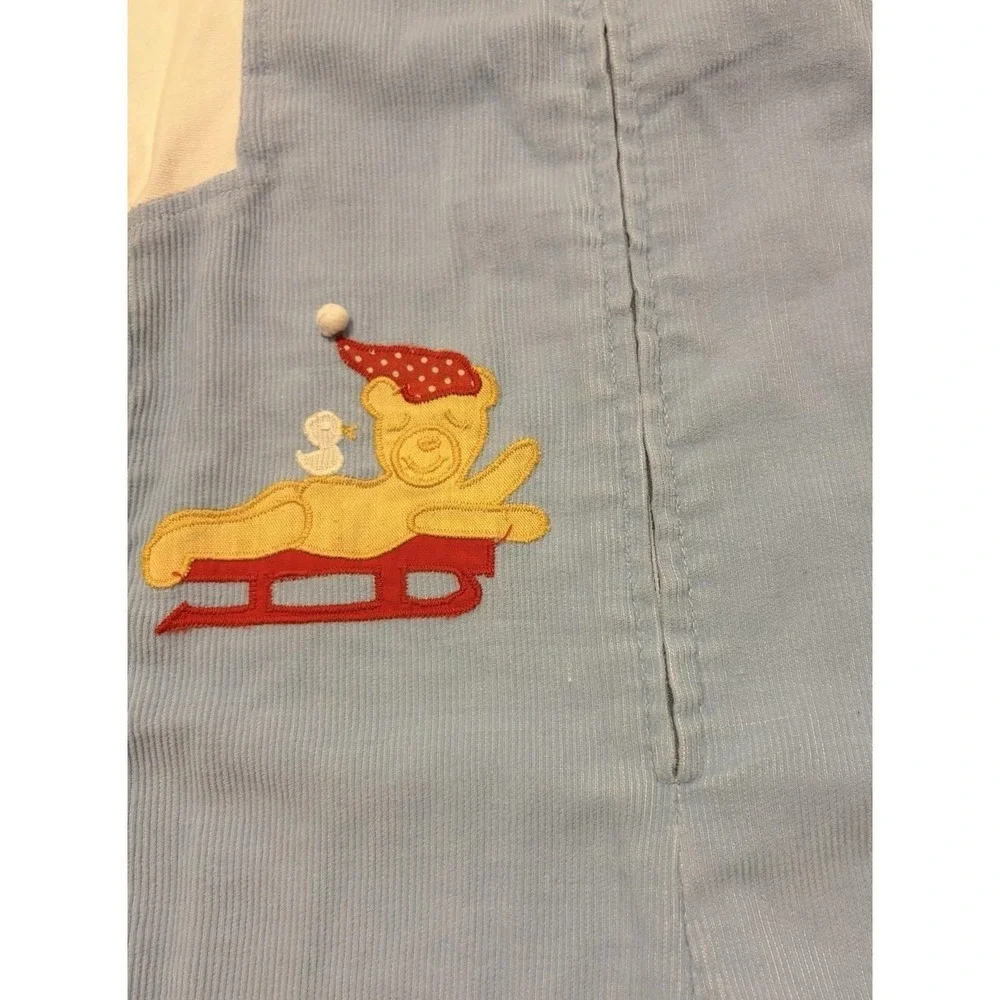 Vtg 80s Betti Terrell by Johnston 9-12M Bear Sled Blue‎ Corduroy Overall L/S
